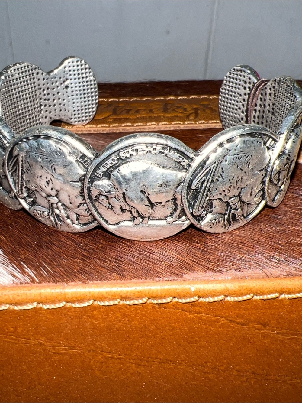 Silver Buffalo Coin Stretch Bracelet - Women's Western Bracelet - Picture 3 of 3